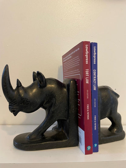 Rhino Bookend - Hand-Carved Soapstone 25cm