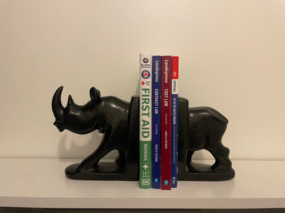 Rhino Bookend - Hand-Carved Soapstone 25cm