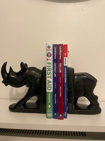 Rhino Bookend - Hand-Carved Soapstone 25cm