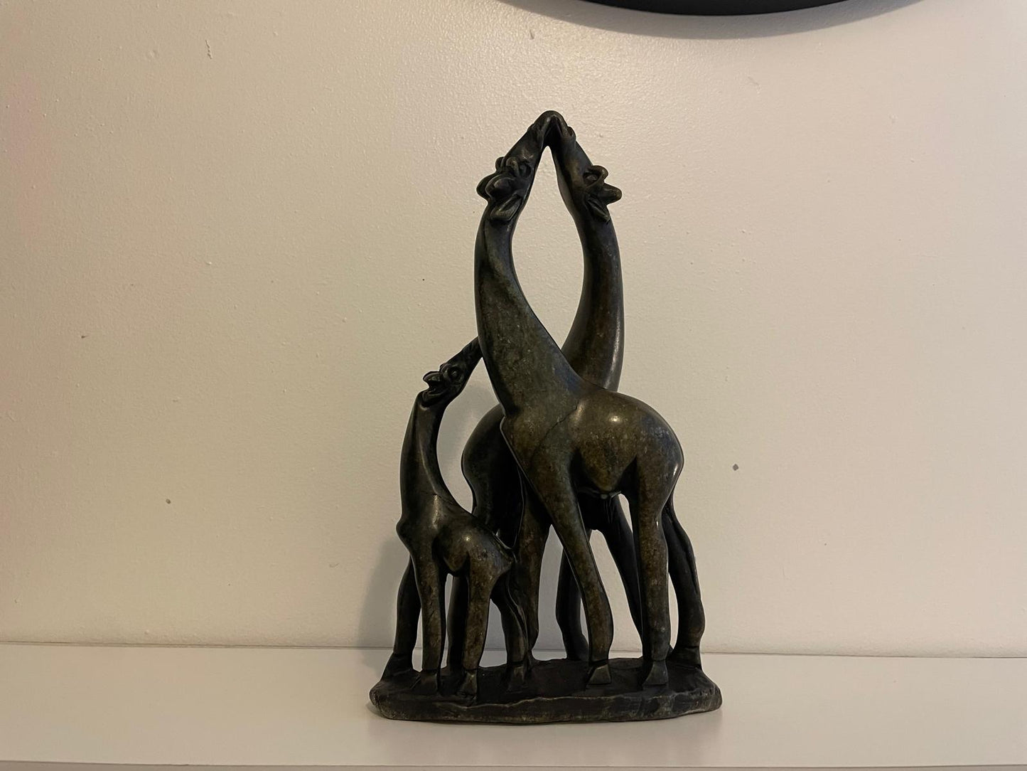 Triple Unmarked Giraffe Sculpture – Smooth Stone Finish 30cm