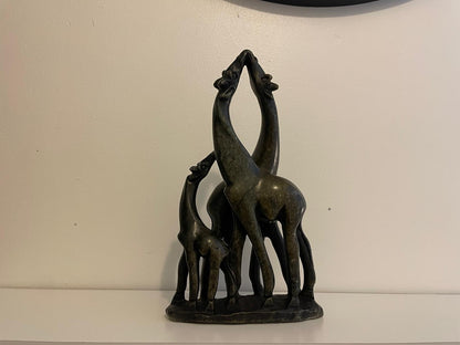 Triple Unmarked Giraffe Sculpture – Smooth Stone Finish 30cm