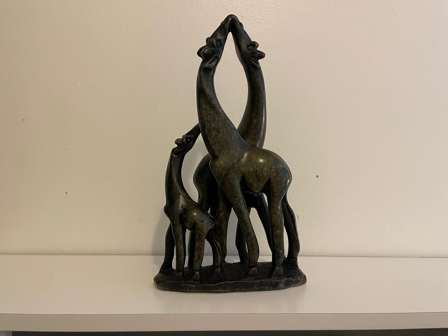 Triple Unmarked Giraffe Sculpture – Smooth Stone Finish 30cm