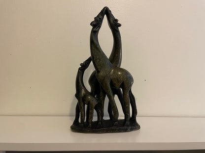Triple Unmarked Giraffe Sculpture – Smooth Stone Finish 30cm