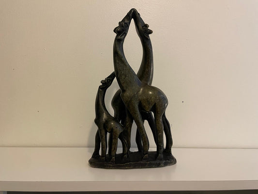 Triple Unmarked Giraffe Sculpture – Smooth Stone Finish 30cm