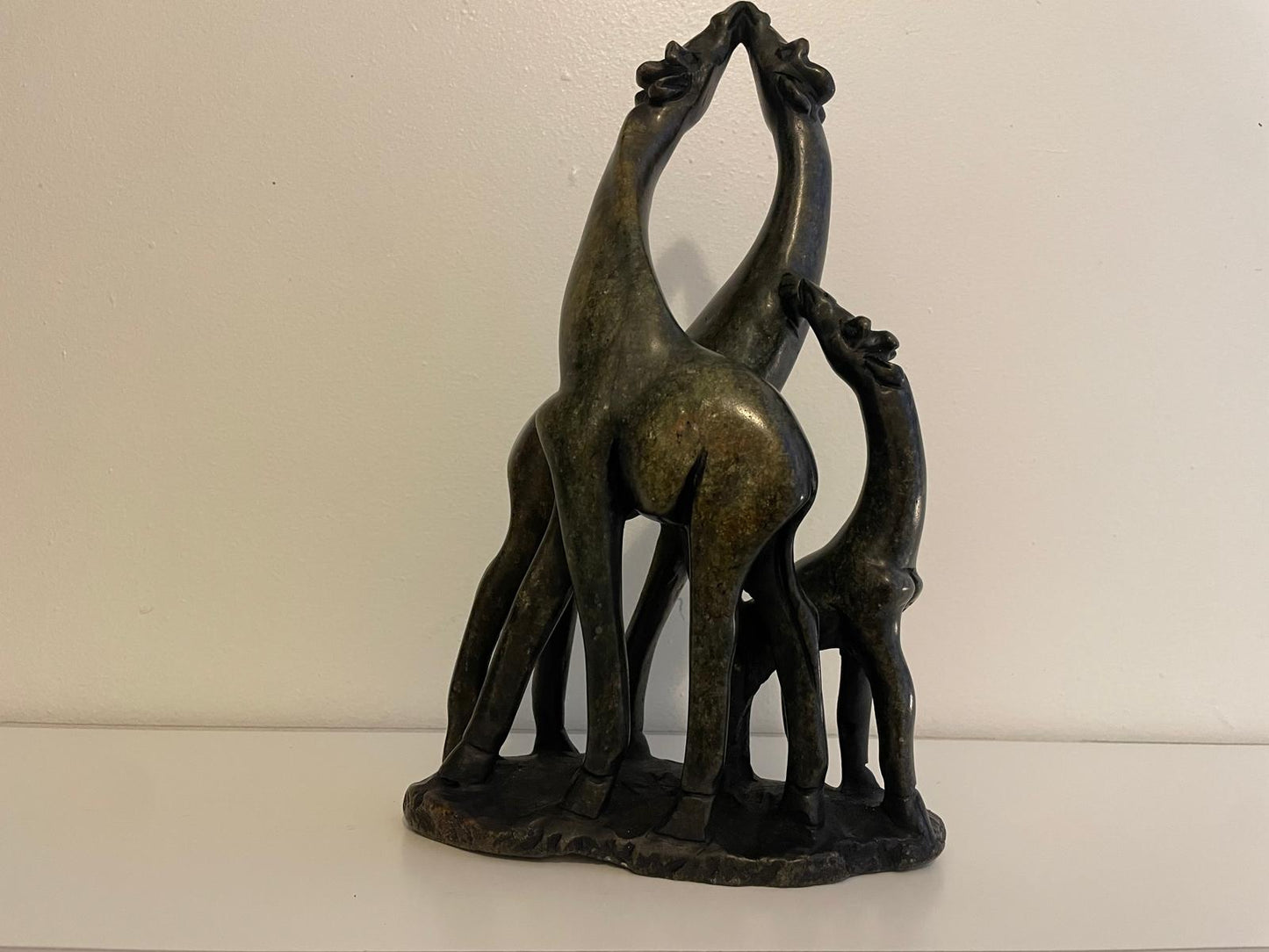 Triple Unmarked Giraffe Sculpture – Smooth Stone Finish 30cm