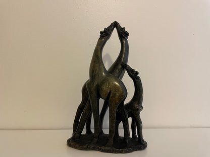 Triple Unmarked Giraffe Sculpture – Smooth Stone Finish 30cm