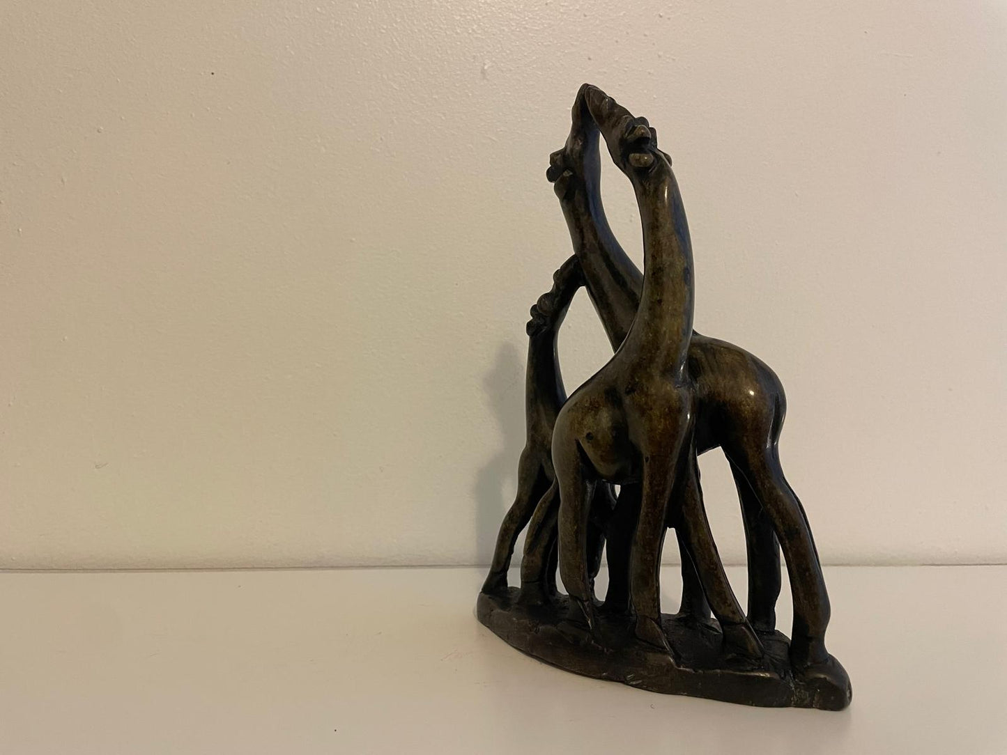 Triple Unmarked Giraffe Sculpture – Smooth Stone Finish 20cm