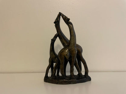 Triple Unmarked Giraffe Sculpture – Smooth Stone Finish 20cm