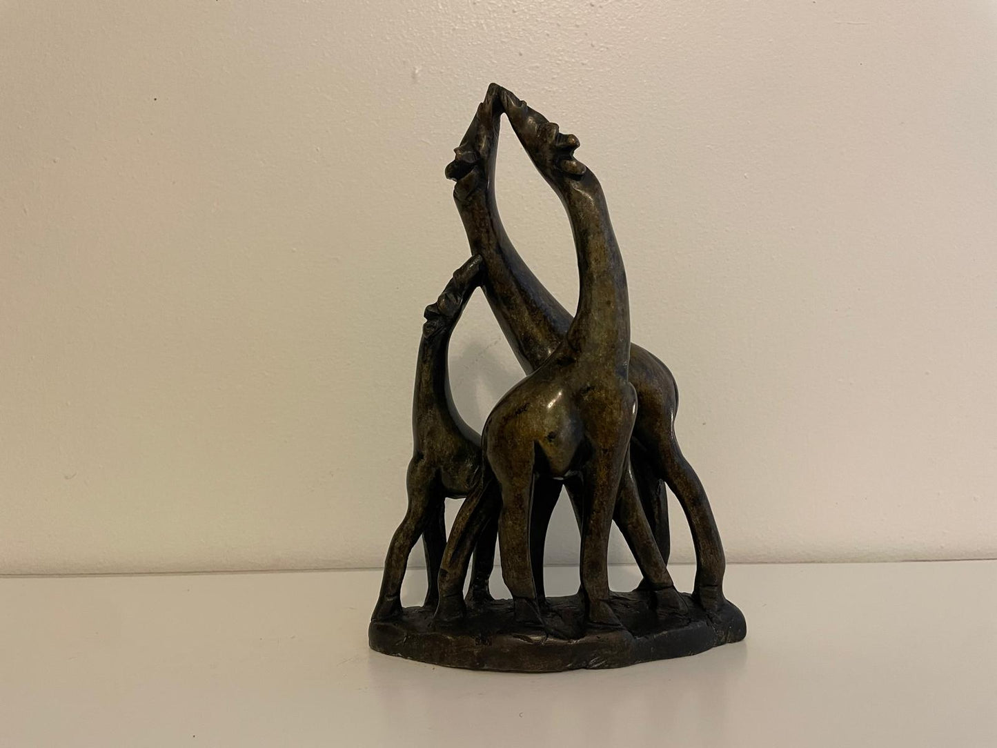 Triple Unmarked Giraffe Sculpture – Smooth Stone Finish 20cm
