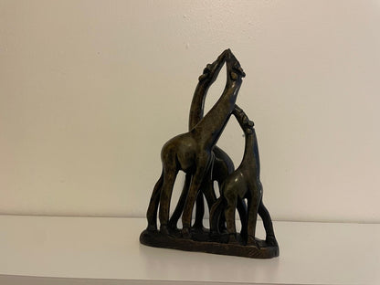 Triple Unmarked Giraffe Sculpture – Smooth Stone Finish 20cm