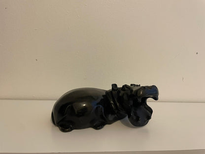 Resting Hippo with Open Mouth – Hand-Carved Soapstone Sculpture 15cm