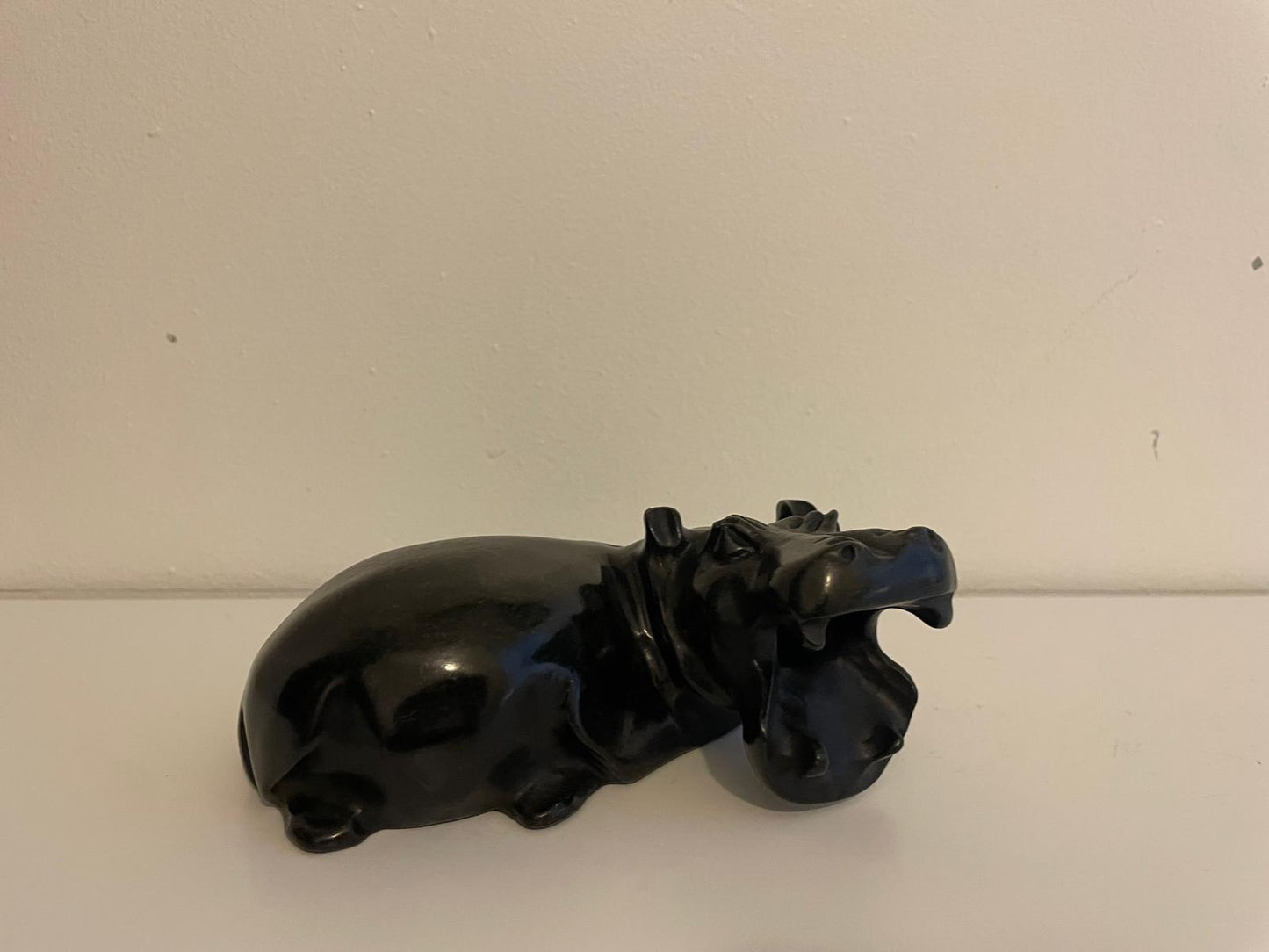 Resting Hippo with Open Mouth – Hand-Carved Soapstone Sculpture 15cm