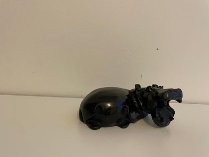 Resting Hippo with Open Mouth – Hand-Carved Soapstone Sculpture 15cm