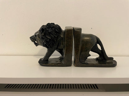 Hand‑Carved Soapstone Lion Bookends 25cm