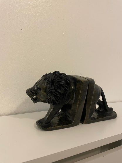 Hand‑Carved Soapstone Lion Bookends 25cm