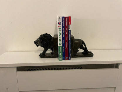 Hand‑Carved Soapstone Lion Bookends 25cm