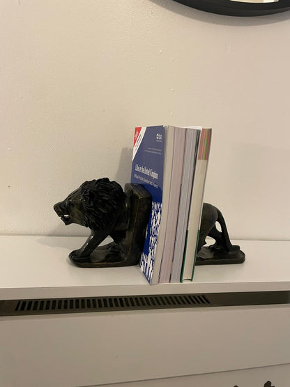 Hand‑Carved Soapstone Lion Bookends 25cm